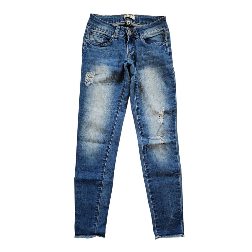 YMI Womens Skinny Crop Jeans Size 0 Blue Distressed Low Rise Stretch